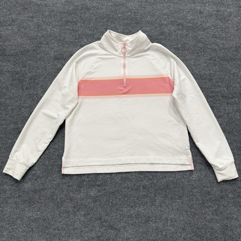 Souther Tie Woman's White Quarter Zip Pullover Sweatshirt Medium Pink And Orange